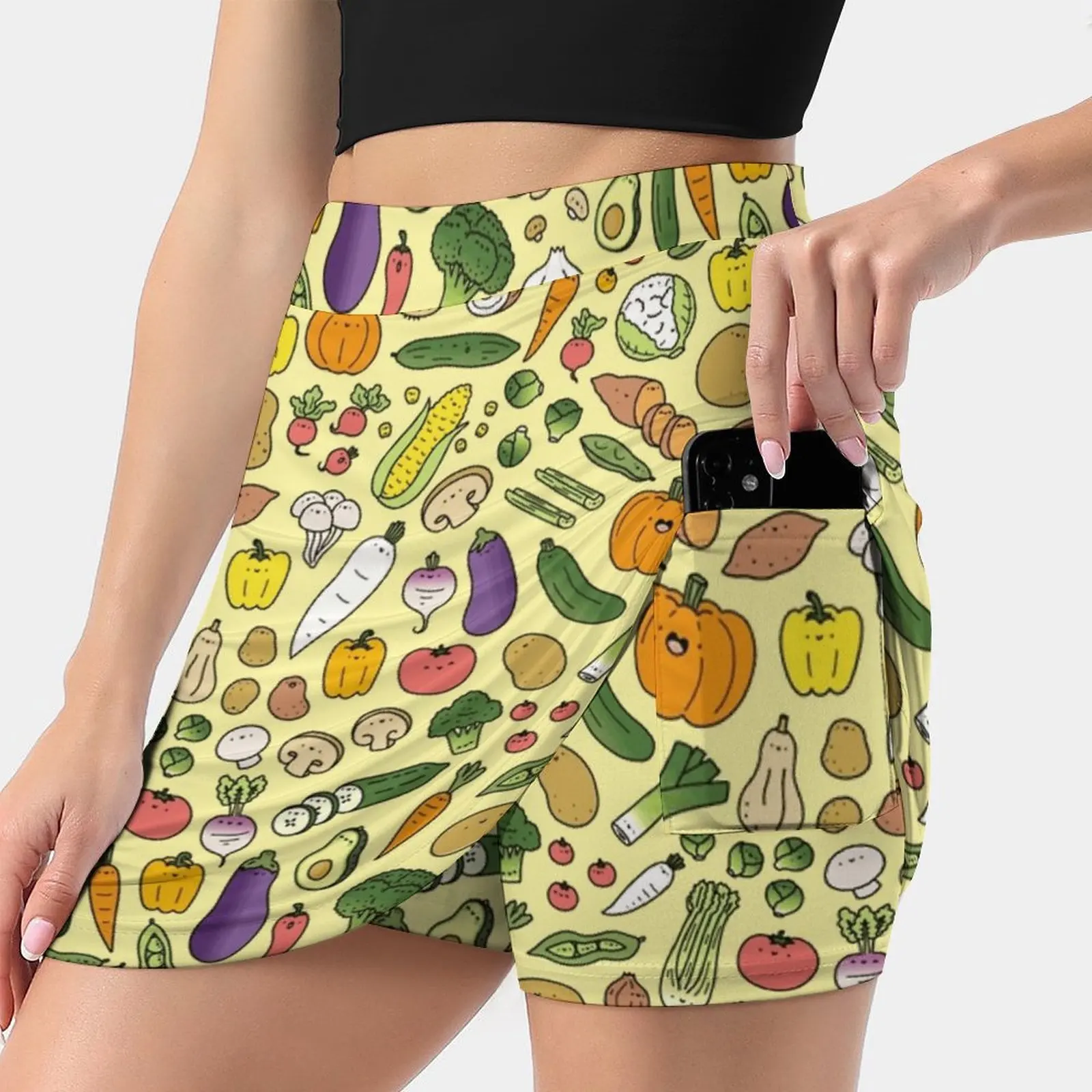 Veggie Friends Doodle Women's skirt Sport Skort Skirt With Pocket Fashion Korean Style Skirt 4Xl Skirts Veggies Vegetable