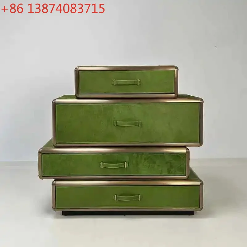 light luxury art saddle leather bucket cabinet simple villa entrance cabinet luxury villa side cabinet locker