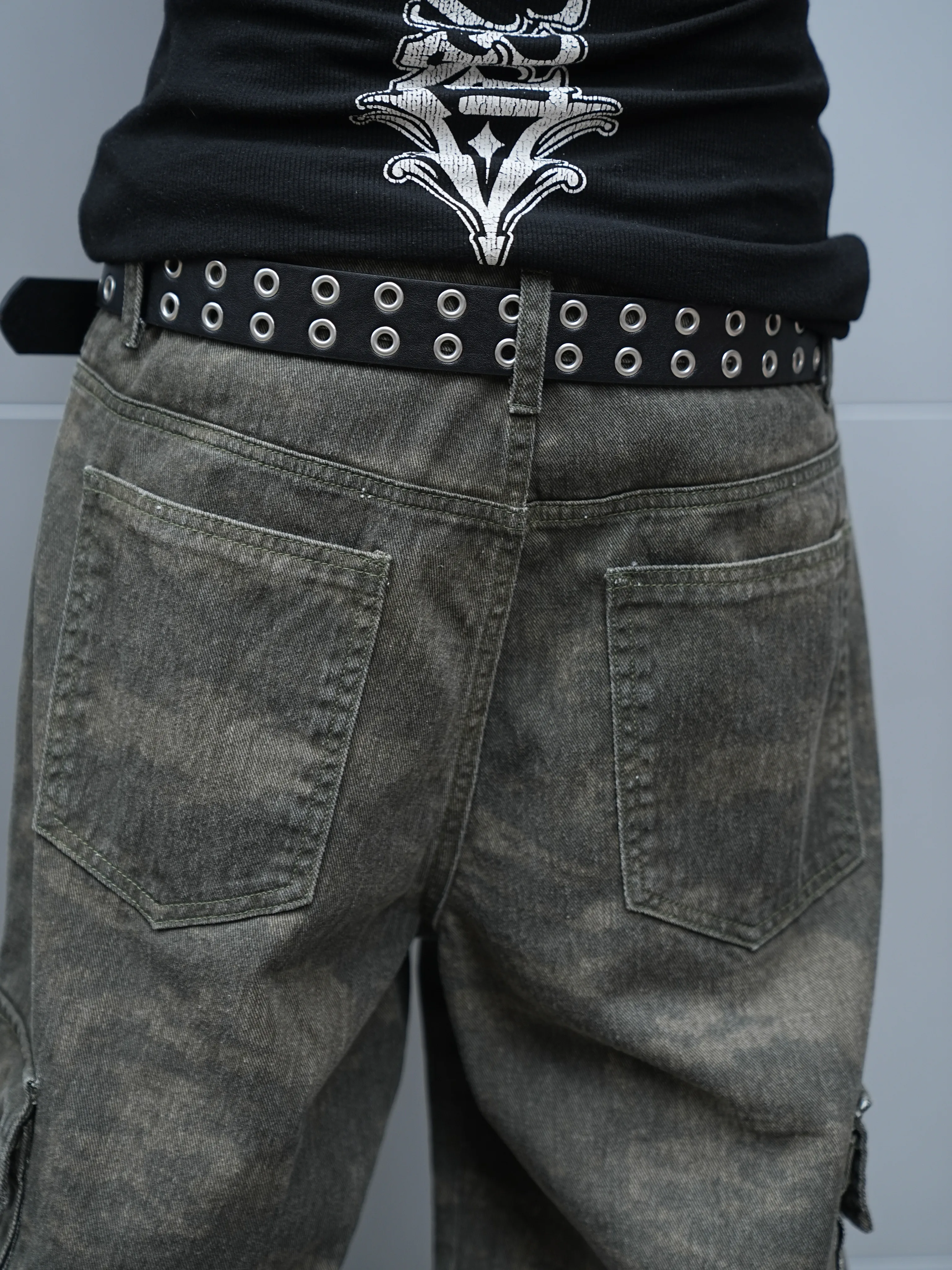 جينز كلاسيكي للرجال y2k من قماش الدنيم المتعثر للرجال ملابس الشارع جينز فضفاض واسع الساق فضفاض الهيب هوب سراويل مستقيمة غير رسمية #6