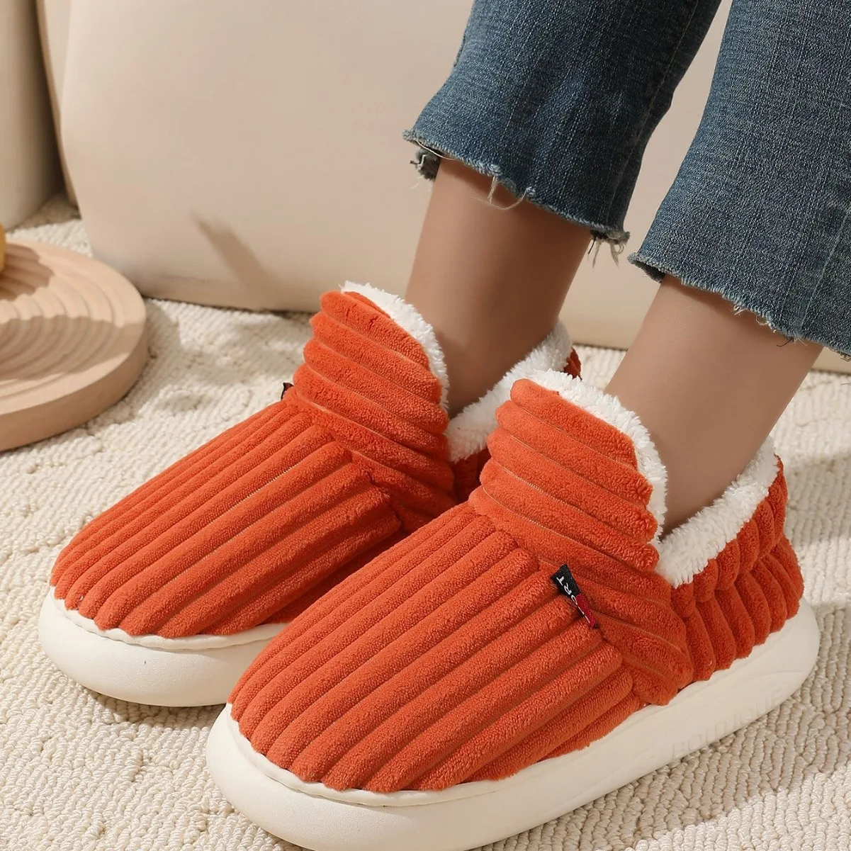 Kidmi Plush Fur Slippers For Women Men Winter New Outdoor Fluffy Warm Cotton Boots For Indoor Home Fashion Fur Cozy Furry Shoes