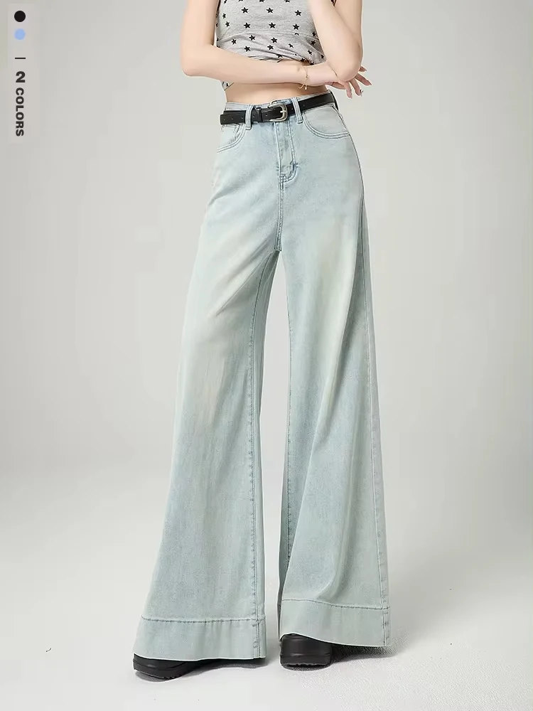 

Мешковатые широкие джинсы, женские джинсовые брюки большого размера Y2K с высокой посадкой и драпировкой, модная уличная одежда, осенние винтажные свободные брюки