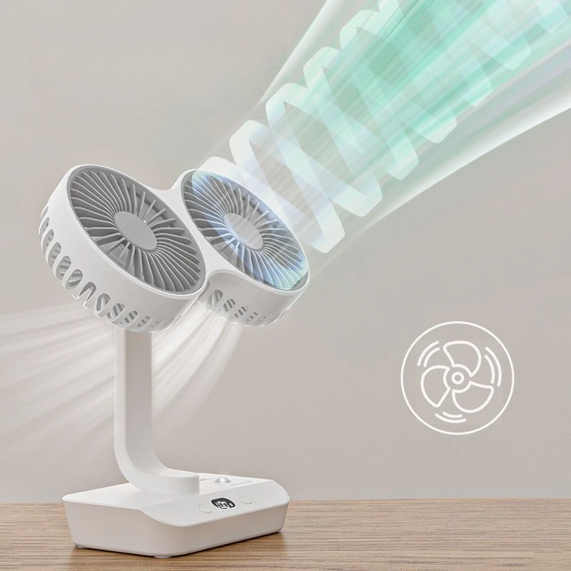 デスクトップ双頭ファン振動ファン低騒音双頭高風力電気-led-デジタルディスプレイは回転可能