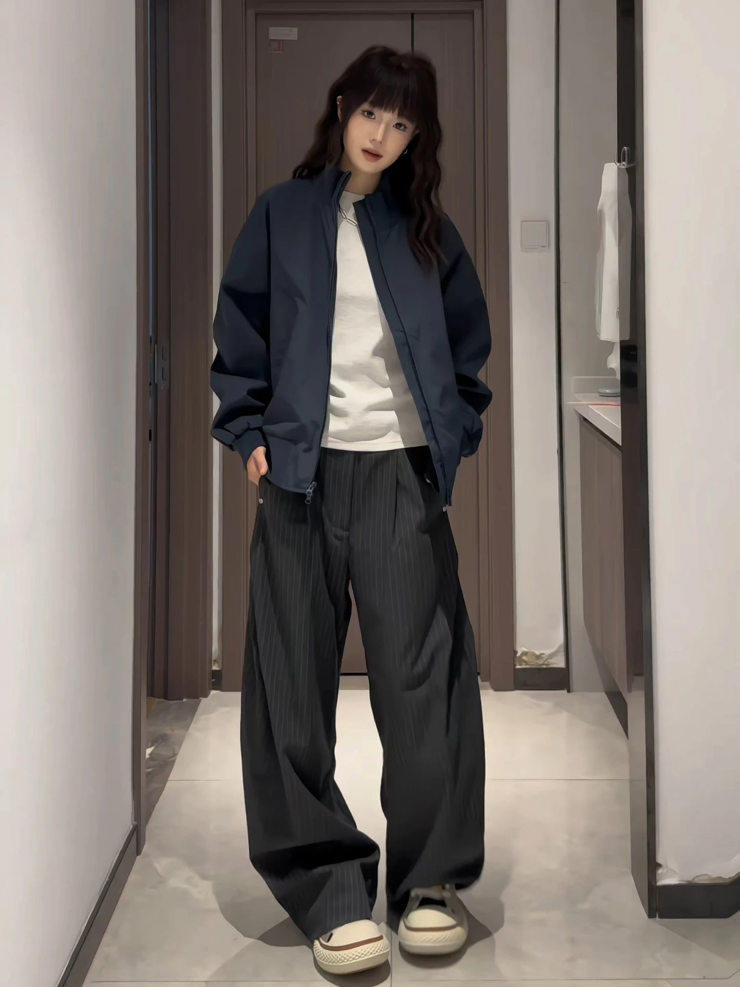 

Мужская осенняя куртка-ветровка Cleanfit от American Workwear, синяя, с воротником-стойкой, на молнии, повседневная