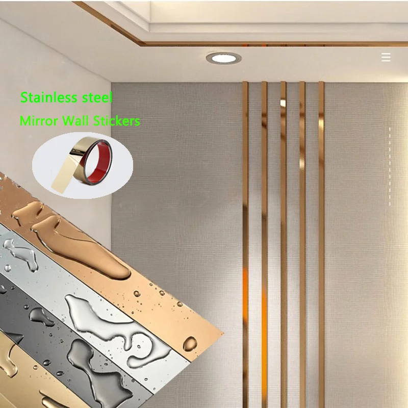 1 Rolle goldene Wanda uf kleber Edelstahl flache dekorative Linien Titan Wand Decke Rand Streifen Spiegel Wohnzimmer Dekoration