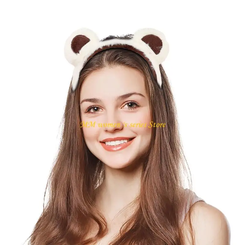 

Q39C Furry Bear Ear Hairhoop Face Washing Headband Women Girl Makeup Hairband 2PCS