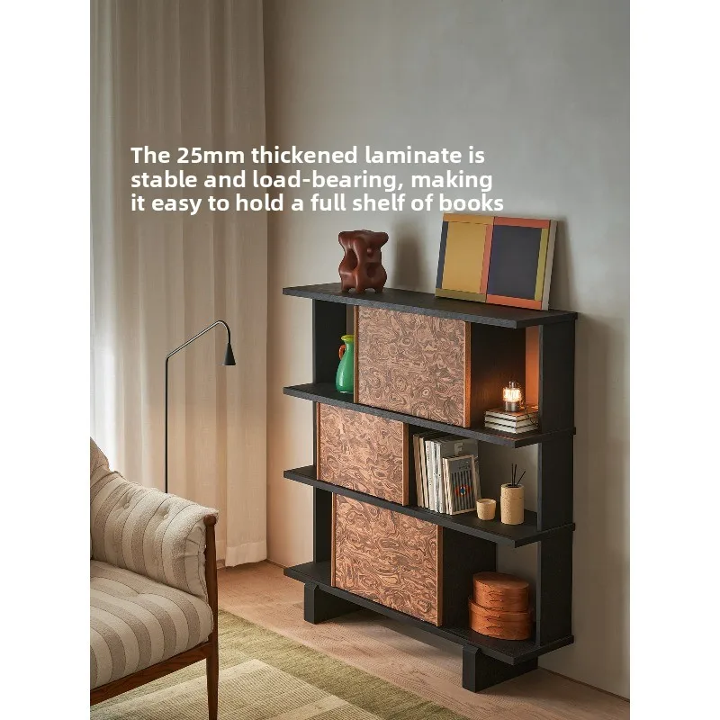 Retro half-wall bookshelf integrated against the wall in the ancient style combination living room side cabinet floor bookcase 3