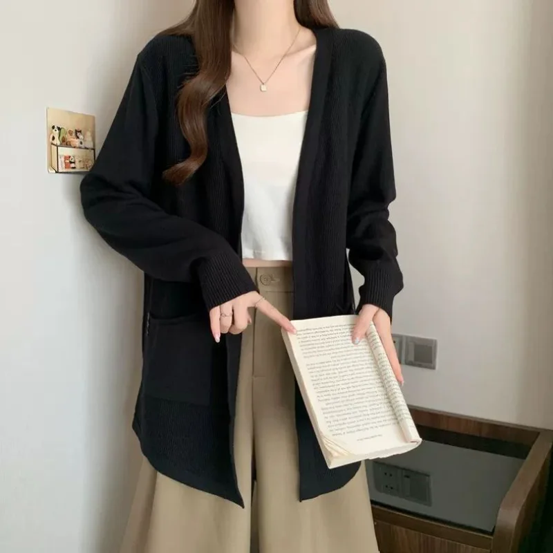 

Lazy Style Mid-length Loose Casual Outer Shawl Long-sleeved Knitted Sweater Cardigan Jacket for Women