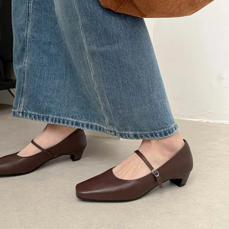 Krazing Pot Sheep Skin Suede Ins Square Toe Thick Low Heels Street Wear Summer Leopard Patterns Vintage Chic Women Shallow Pumps view 4