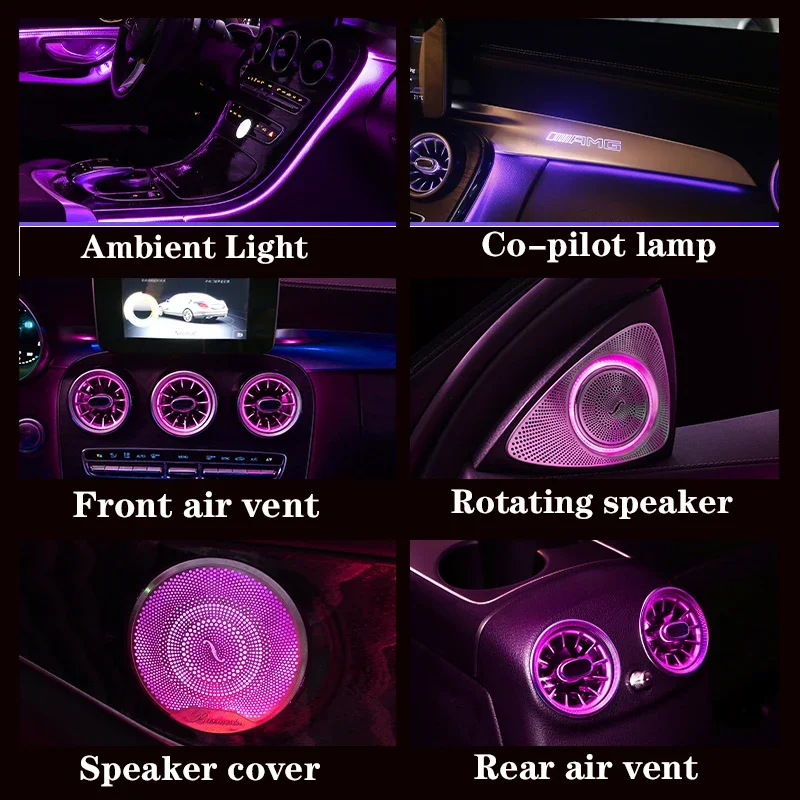 For Benz C/GLC C-Coupe W205 X253 For AMG C43 C63 Car Decorative Lamp MB LED Air Vents Nozzle Ambient Light 3D Tweeter Speaker