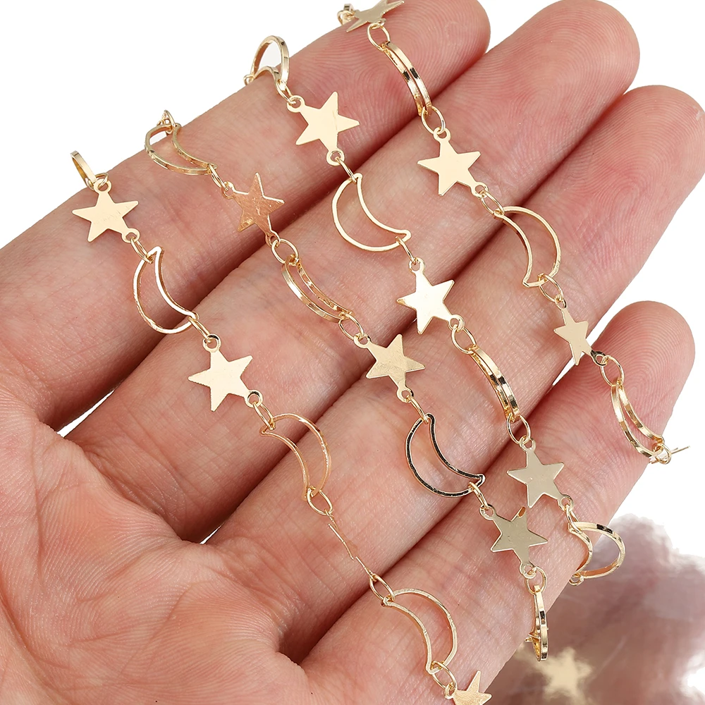 

2Meters 1Meter Hollow Out Moon Star Charms Copper Chain Star Chains for Jewelry Making DIY Necklace Bracelet Wholesale Supplies