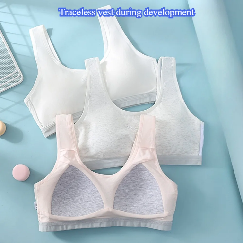 

3 pcs/lot,Development period student girl underwear breathable cotton mesh integrated coaster girl bra comfortable sports vest.