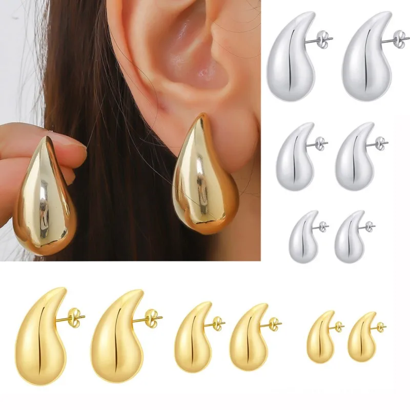 

14K Gold Plated CCB Glossy Water Drop Stud Earrings for Women Vintage Elegant Design Dangle Earring Jewelry Gifts
