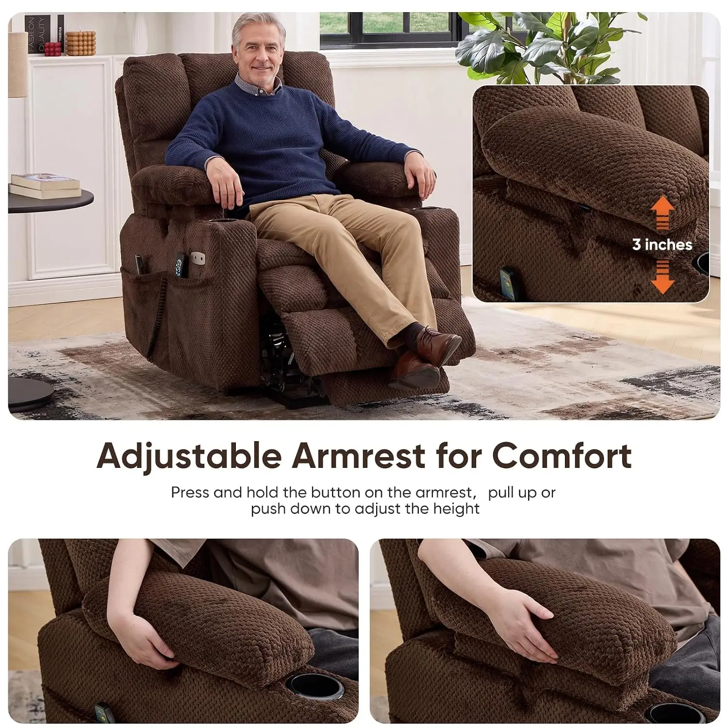 Dual Motor Lift Recliner for Elderly with Massage & Heat, Zero Gravity Adjustable Armrest & Headrest, Lay Flat, Customized