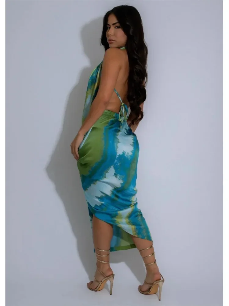 Été couverture Ups femmes maillot de bain Spaghetti sangle sans manches Robes maillot de bain 2025 nouvelle impression plage vacances Maxi Robes couverture