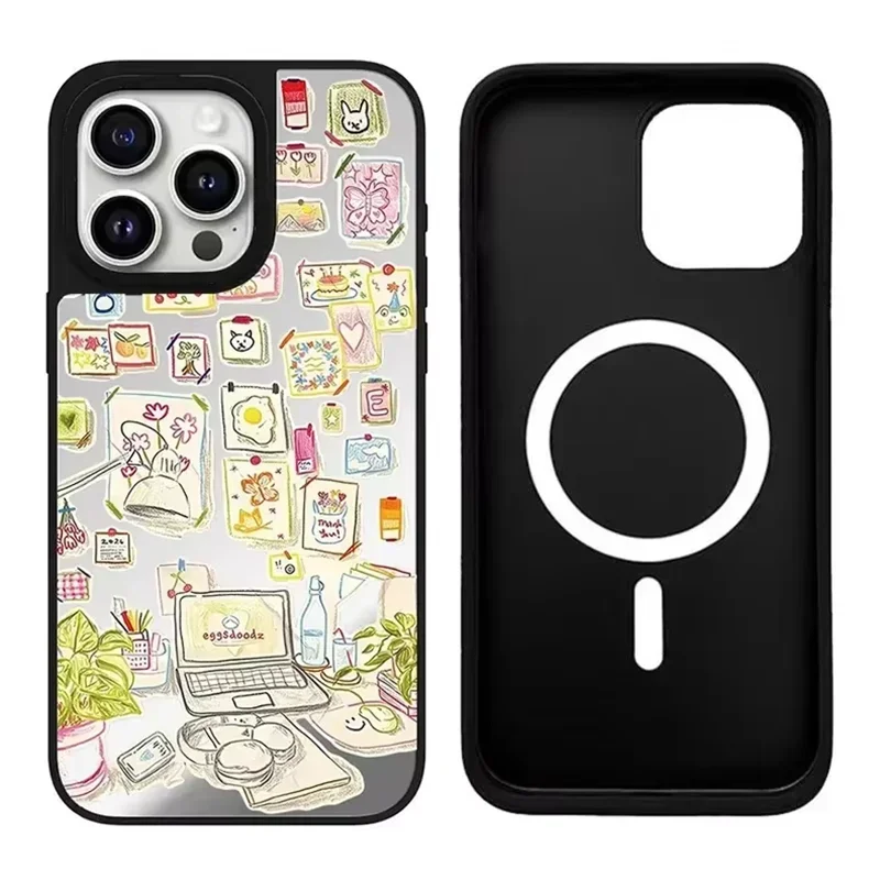 

Girl Bowknot Flower iPhone 11 12 13 14 15 Pro Max Mirror Surface MagSafe Case Cover Shell