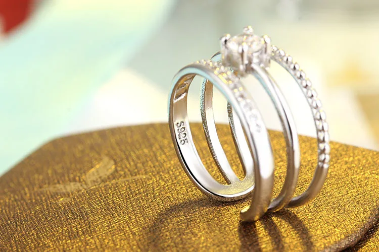 Модные многослойные обручальные кольца из стерлингового серебра 925 пробы в корейском стиле для женщин, ослепительное кольцо с кристаллами циркония, S-R239