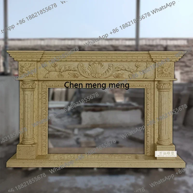 

Z183 Natural stone, European carved marble fireplace, Egyptian beige decorative mantel custom