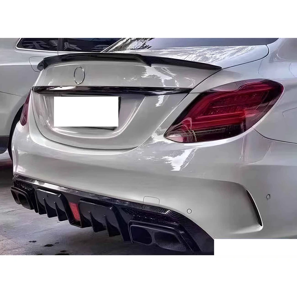 For Mercedes Benz C Class W205 C205 S205 Sedan Coupe 2015-2020 C63 Style AMG Look Rear Black Diffuser With Exhaust Endtips