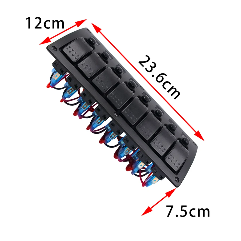 8 Gang LED Rocker Switch Panel Circuit Breaker for 12V/24 RV Marine