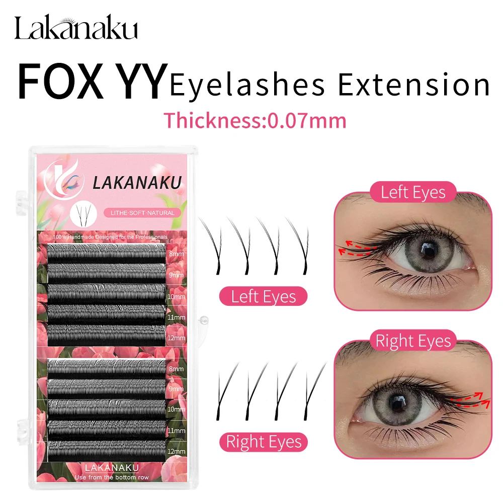 LAKANAKU  0.07mm 8-12mm Y Cilios Fox Eyes YY Shape Eyelashes Extension YY Eyelash Cilia and Brazilian Volume Soft Mink YY Lashes