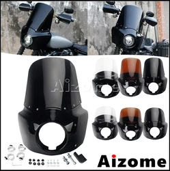 11/15 inch Windshield Fairing Club Style Headlight Cowl Cover Kit For Harley Dyna Wide Glide Street Bob Low Rider Fat Bob 87-17