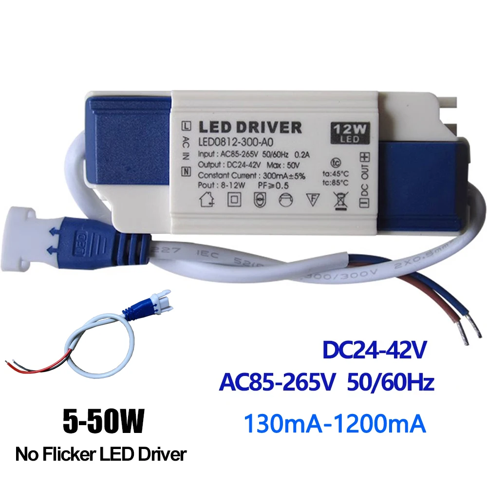 

110V 220V 30W 36W 40W 50W LED Driver DC24-42V 700mA 750mA 900mA 1050mA 1200mA 1500mA Flicker Free Power Supply External Lighting