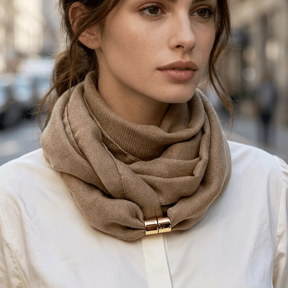 Wrinkle-Resistant Magnetic Buckle Scarf Premium Feel Soft Satin-Texture Neck Scarf Lightweight Solid Color Neck Warmer Commuting