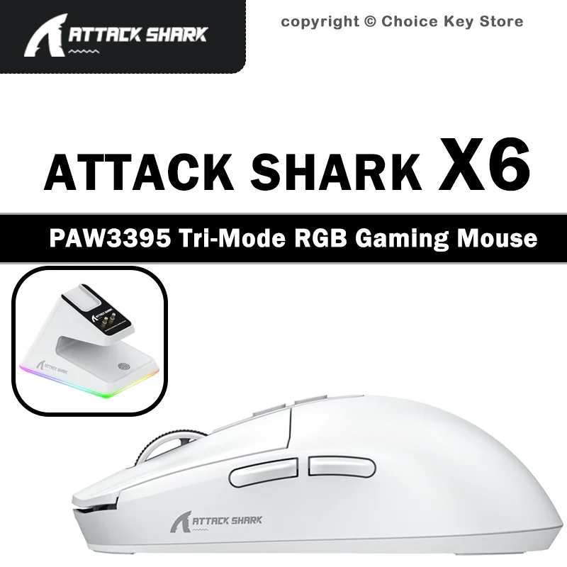 ATTACK SHARK X6 Wireless Gaming Mouse PAW3395 26000DPI Lightweight RGB Magnetic Charging Dock Tri-Mode Bluetooth High Quality