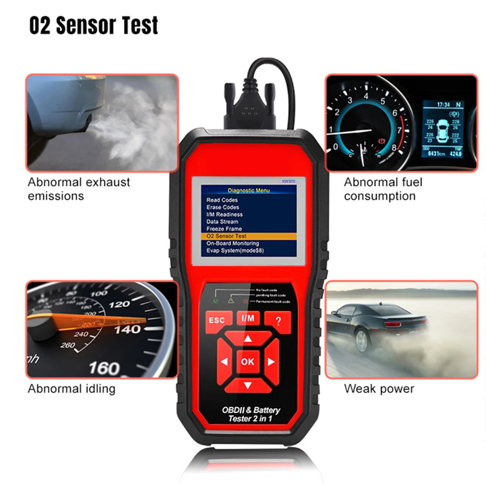 

Автосканер OBDII (KW870) для диагностики автомобилей и тестирования аккумуляторов 2-в-1