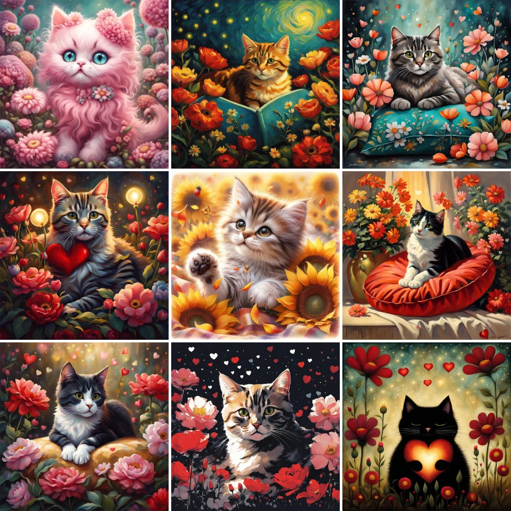 Animal Pet Cat Flowers Pre-Printed 11CT Cross Stitch Embroidery Kit Craft Painting Handmade Needlework Gift Promotions Stamped