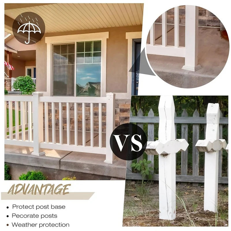 4x4Inch Vinyl Post Skirt-White Post Base Cover Trim for Wood and Vinyl Posts,Deck and Porch Column,Stair Rails-Set of 4-A73M view 5