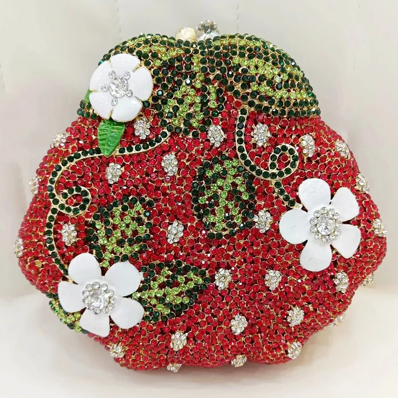 

3D Flower Rhinestone Evening Clutch Purse Green Leaves Crystal Bags Yellow Floral Wedding Party Handbags Formal Diamond Clutch