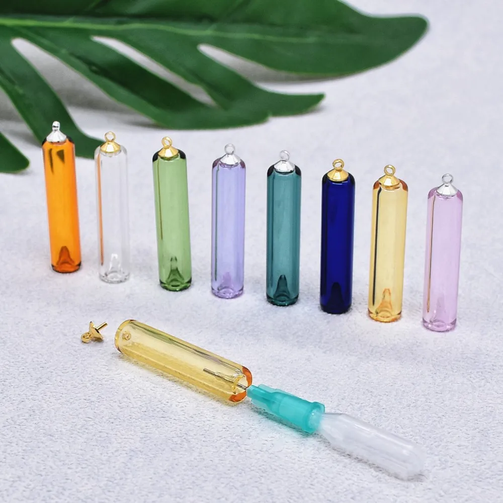 1piece SNASAN Coloured Diffuser Perfume Glass Bottle Necklace Pendant Refillable Glass Vial Charms With Beads Cap Jewelry Making
