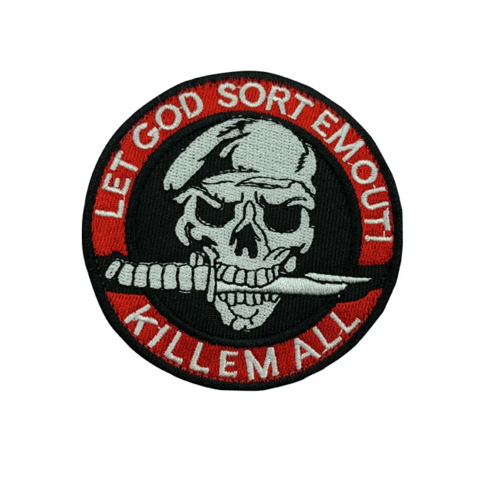 Knife Skull Patch Special Forces Embroidered Badges Punk Sticker for Jacket Military Tactical Hook & Loop Appliques for Clothing