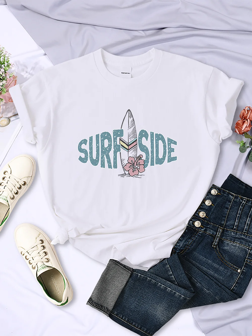 Surfing Enthusiasts Surf Side Print T-Shirts Women Casual Comfortable Tshirt Breathable Cool Short Sleeve O-Neck Street Clothing