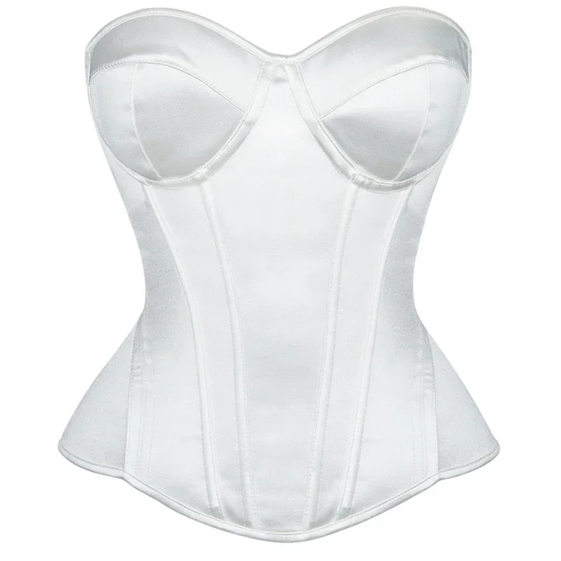 Women Sexy White Simplicity With Steel Rim Cup Corset Top Gothic Lingerie Body Shaper Overbust Bustiers Fashion