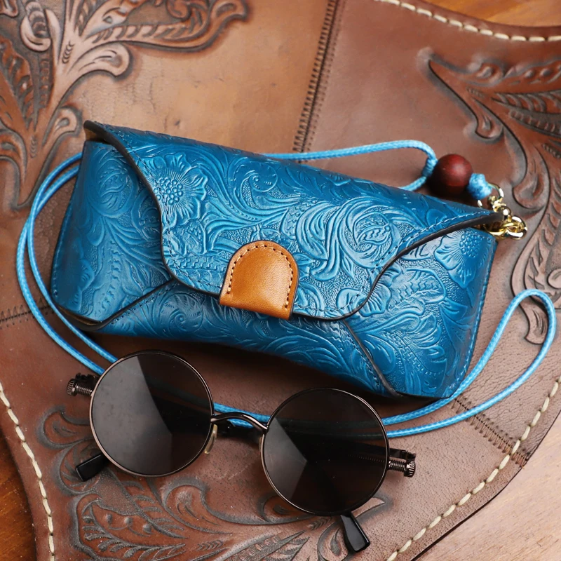 

Genuine Leather Glasses Bag Sunglasses Case Portable Myopia Frame Protector Pouch Lanyards Reading Eyewear Storage Box