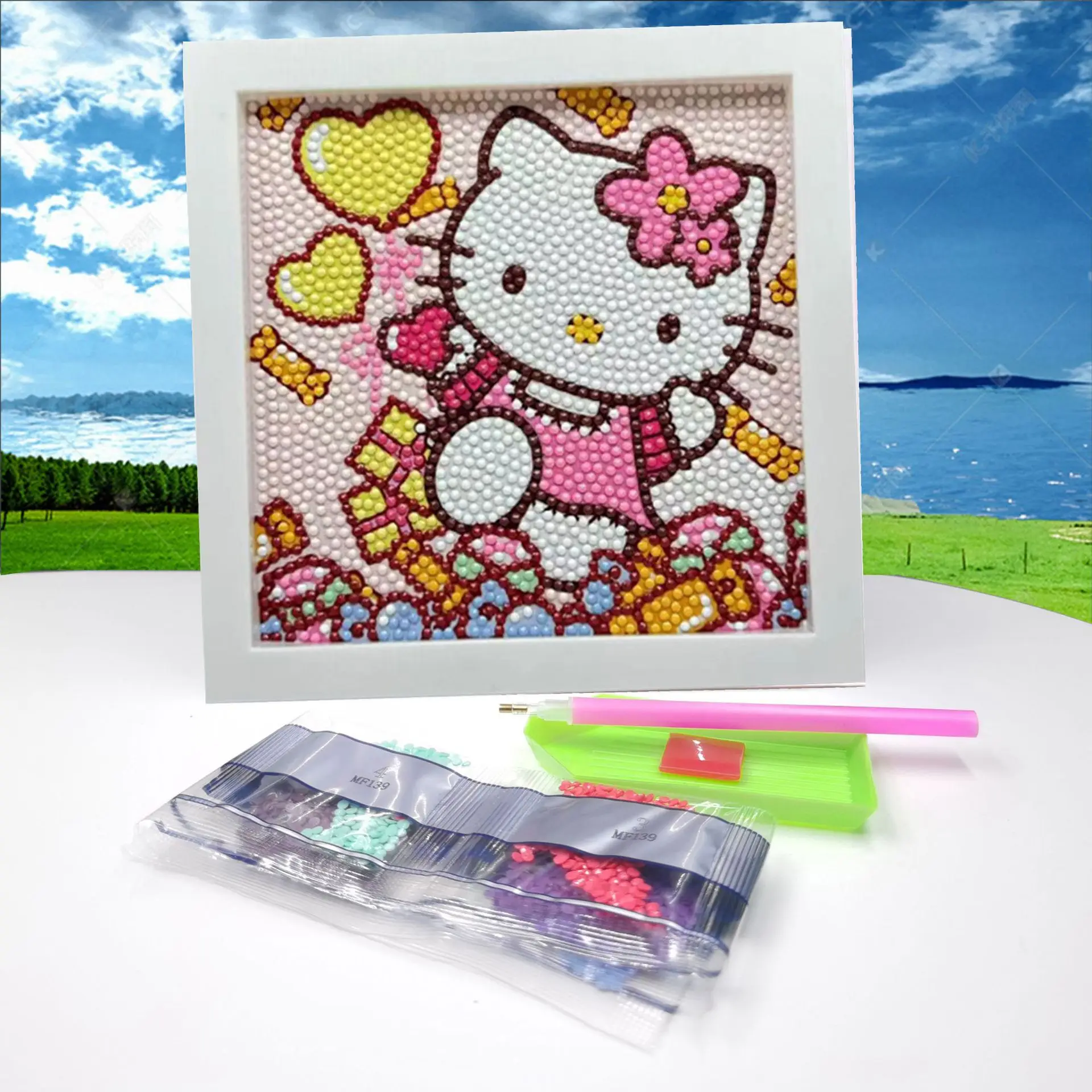 

17*17cm Full Round Diamond Painting Kit With White Frame Cute Cartoon Girl Figures DIY Mosaic Complete Tools Kids Educational Ha