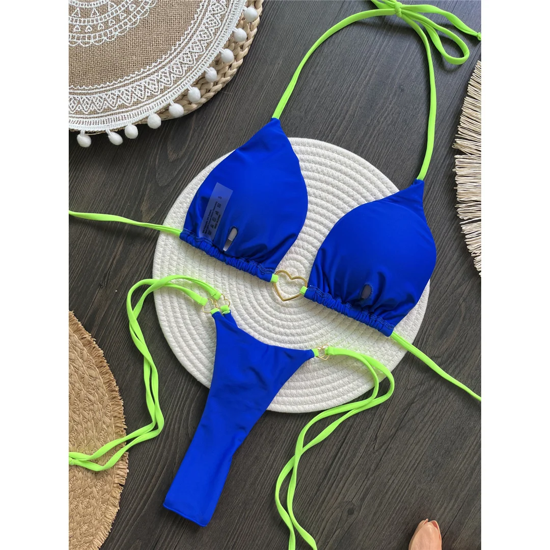 Splicing Neckholder Mini-Tanga High-Cut Bikini Damen Bademode Zweiteiliger Bikini Badeanzug Badebekleidung V6071 – Detail 21