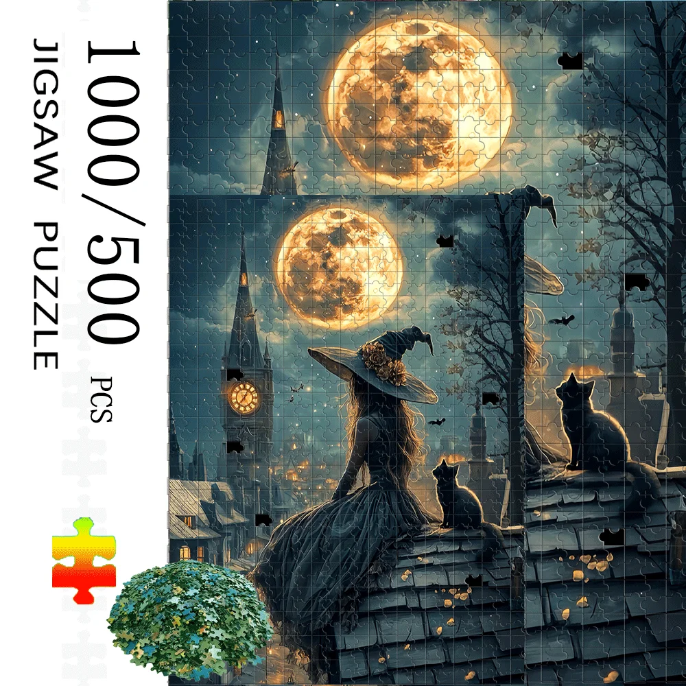 Magic Witch 500pcs/1000pcs Puzzle Game Gift Family Interactive Game Puzzle DIY Home Decoration Brain Challenge Designed for Bi