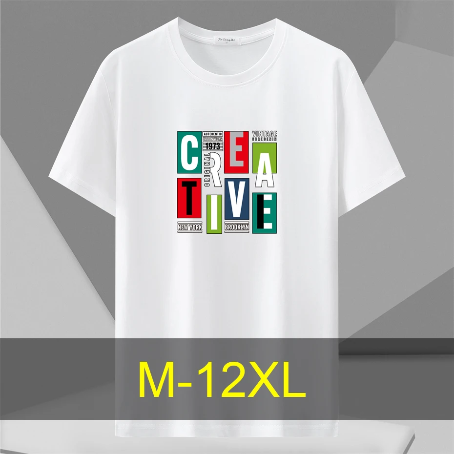 

10XL 12XL Plus Size T-shirt Men Summer Cotton T Shirt Print Short Sleeve Tshirt Fashion Casual Tops Tees Male Shirt Crewneck