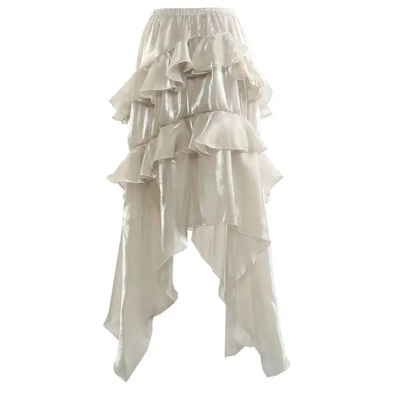 HKSH Women Skirt Ruffled Irregular Pleated Elastic Waisted Solid Color Versatile Urban High-end Elegant Ins Skirts Summer HK5644