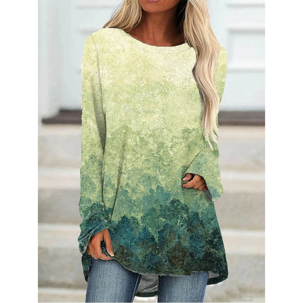 CLOOCL New T-Shirt Women Top Landscape Painting 3D Printed Crew Neck Long Sleeve Tee Elegant Clothing Loose Casual Shirts