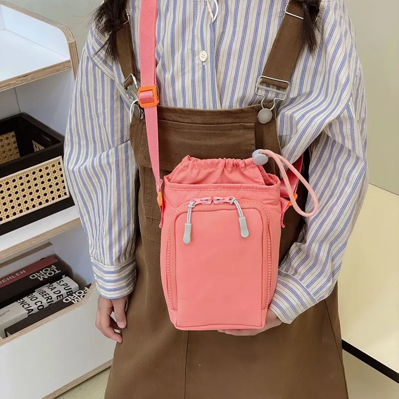 Tas Ponsel Lucu Modis Tas Bahu Nilon Tas Selempang Minimalis untuk Wanita Tas Tangan Ritsleting Tali Serut Bolsas Mujer