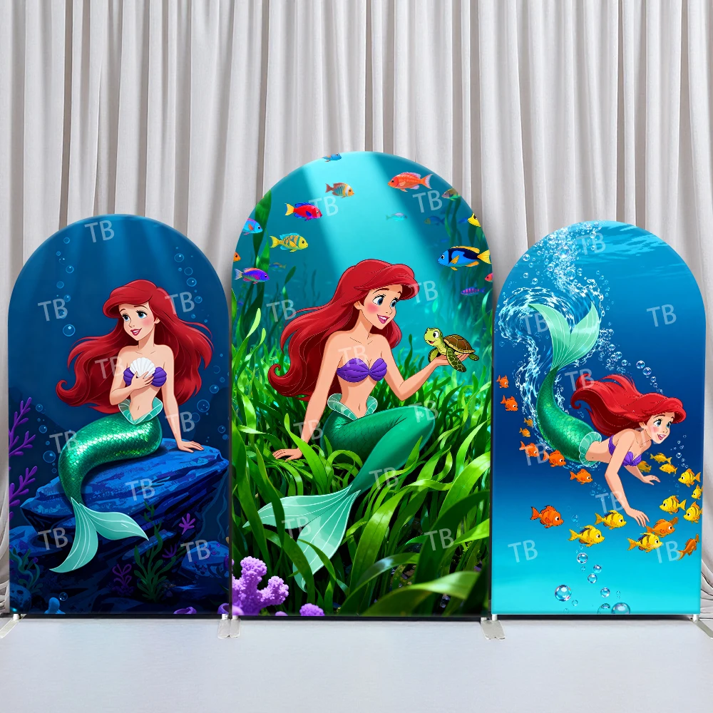 

Disney Ariel Arch Backdrop Cover Underwater Shell Turtle Fish Scene for Birthday and Baby Shower Party Photo Booth Decor Props