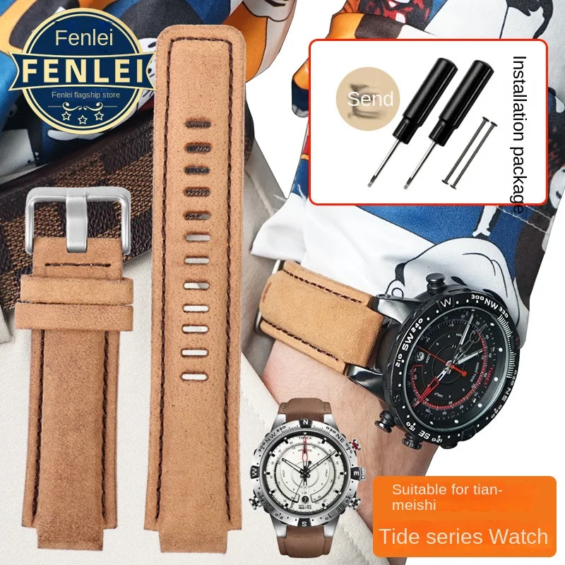 

For TIMEX Tidal Compass T2N720 T2N721 High quality Genuine Leather Watch band Cowhide watch strap Accessories 24*16MM Bracelet