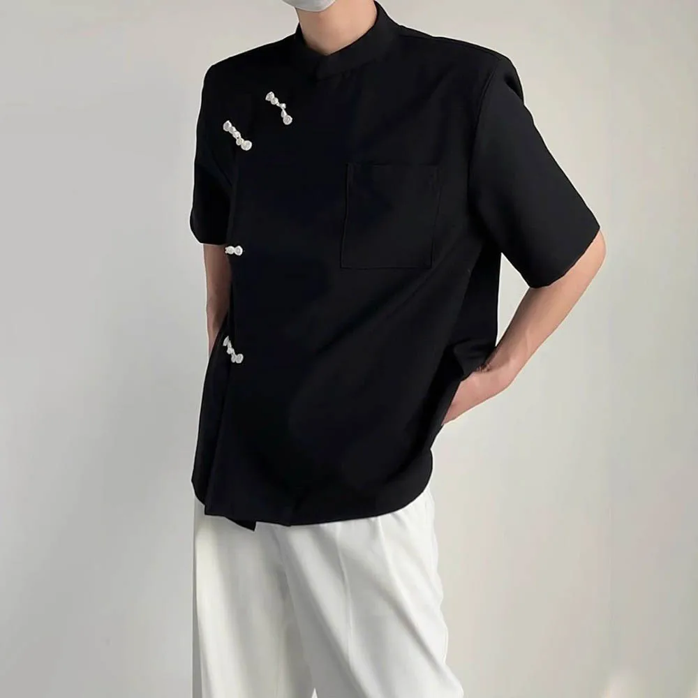 

Мужская футболка на пуговицах, повседневная футболка, летняя уличная одежда, модный темный стиль, нишевый молодежный топ с короткими рукавами, мужская одежда, новинка 2023 года