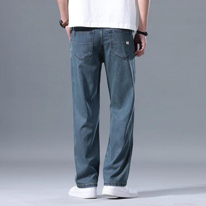 Summer New Men's Lyocell Denim Casual Trousers Loose Breathable Thin Fashionable And Drapey Wide-leg Male Trousers