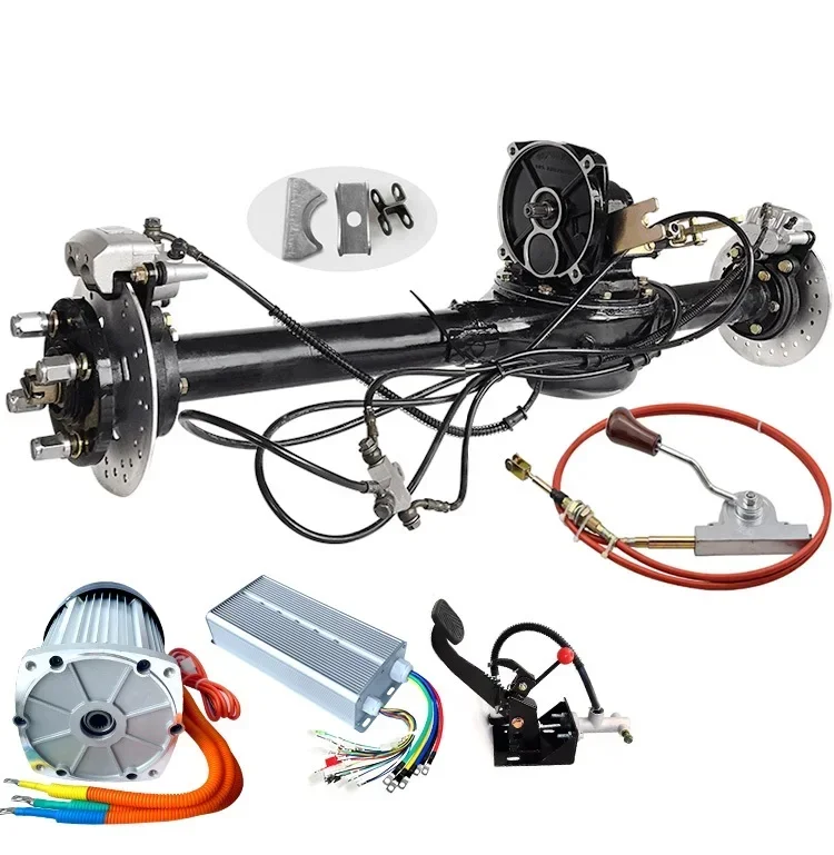 Electric tricycle rear axle assembly 3000W 72V 50kmh high and low speed disc brake rear axle with foot brake