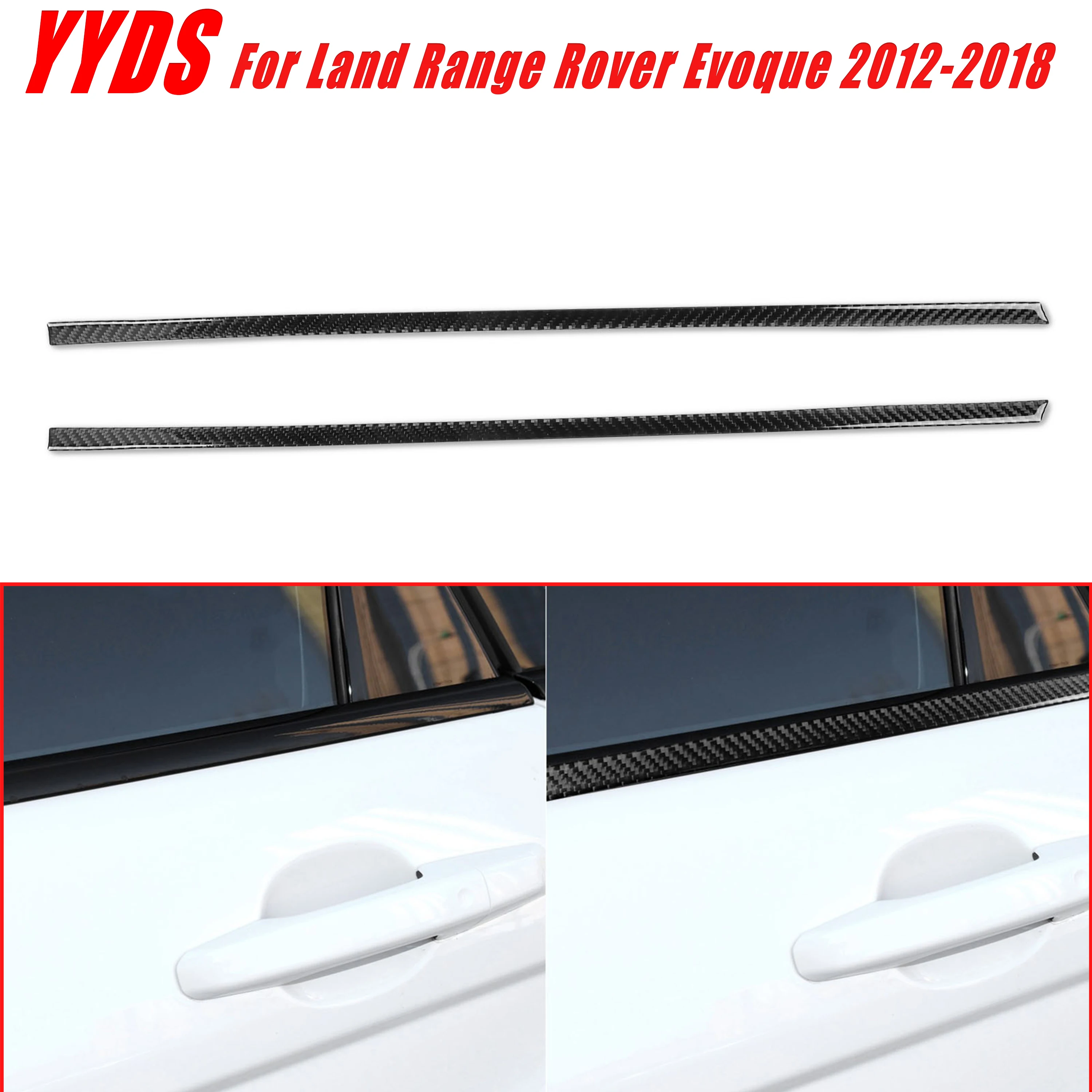 レンジローバー-イヴォーク-2012-2018用-本物のソフトカーボンファイバー製-車外フロントドアサイドボディモールディングラインプロテクタートリム-2個セット